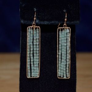 Mint Green Beaded Rectangle Dangle Earrings
